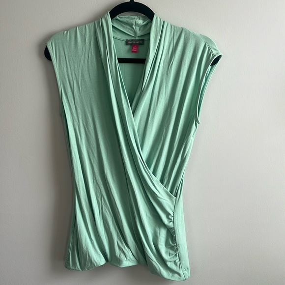 Vince Camuto mint green faux wrap shirt - Picture 1 of 5